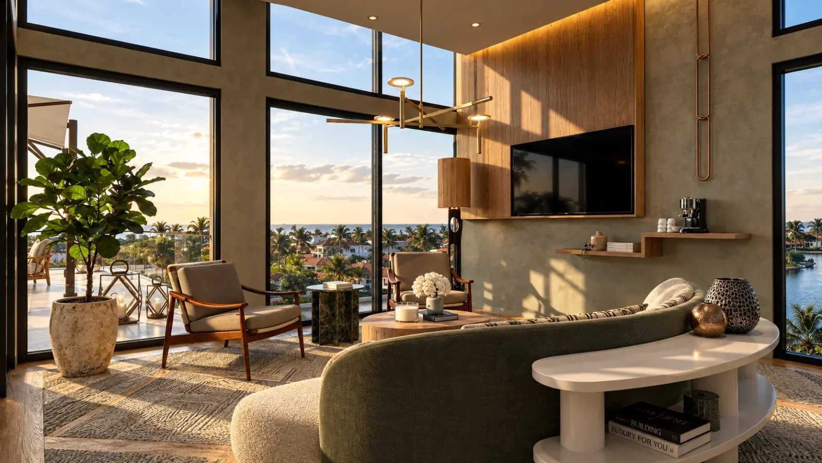 Aire — Kitchen with pale timber cabinetry and island (rendering)