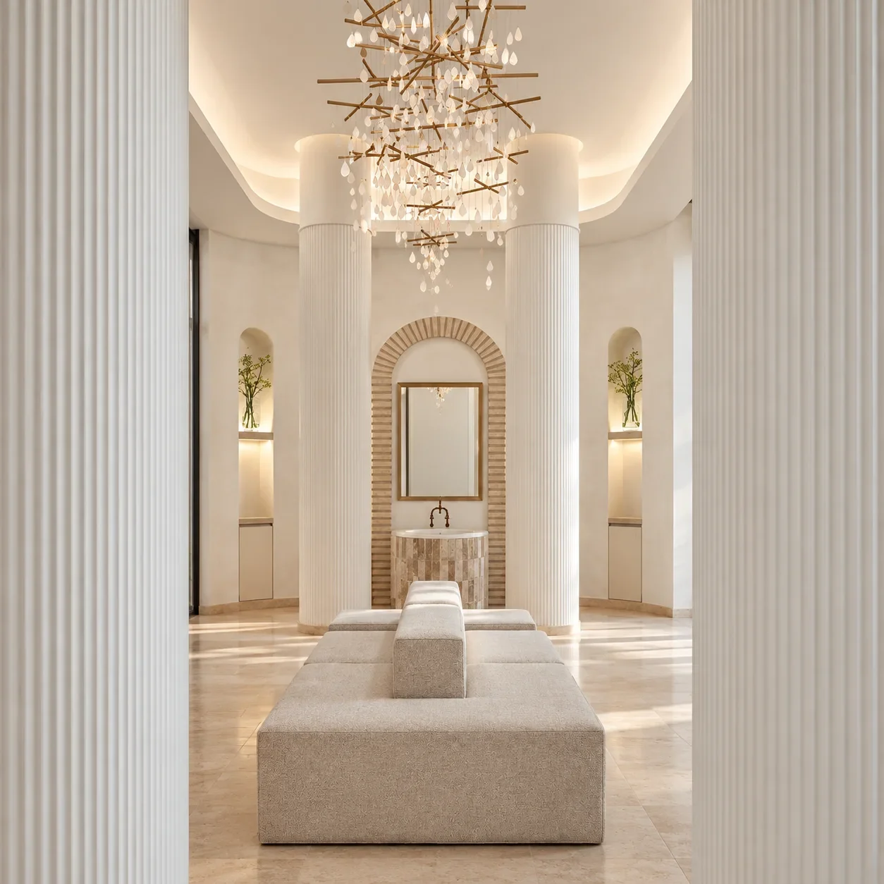The Well — Curved reception shelving and ribbed display counters